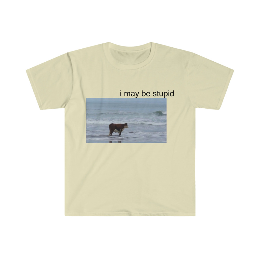 I May Be Stupid Cow on Beach Funny Meme TShirt - 1.jpg