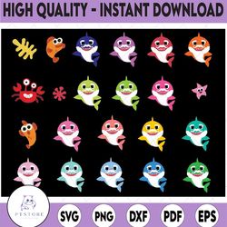 16 grandpa sharks bundle character with many colors svg,png,shark's friends svg, pink fong svg, family shark svg, dxf