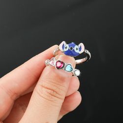 Disney Stitch Ring Luxury Charm Jewelry Opening Adjustable Detachable Crystal Stitch Rings Halloween Accessories