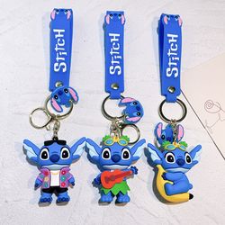 Disney Lilo and Stitch Keychain Kawaii Cartoon Figure Stitch Silicone Pendant Keyring Cute Car Backpack Key Holder