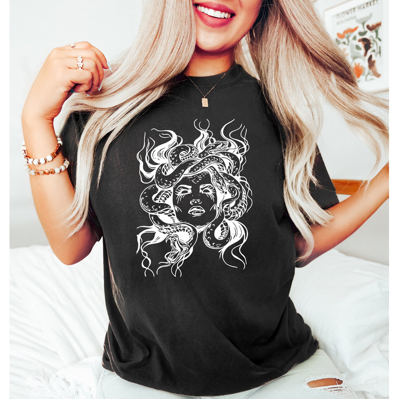 Medusa Snake Face,Goddess Medusa Shirt,Greek Mythology Shirt,Snakes Head Witch Shirts,Mythology Shirts,Witchy Woman Tshirt,Cute Gift For Her - 2.jpg
