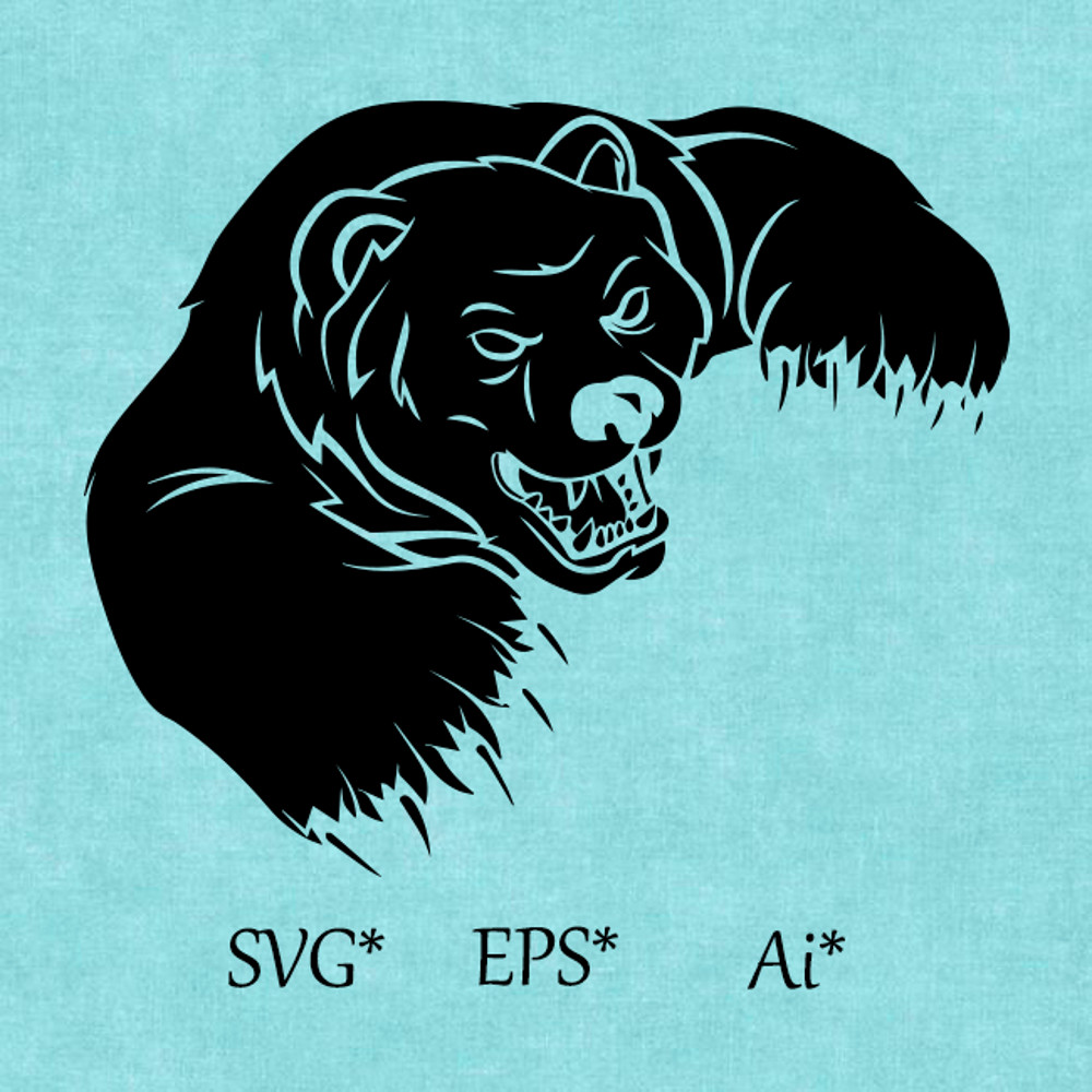 Grizzly Bear SVG Angry Bear Hea Wild Animal Bear Mouth Bear Paws Digital SVG EPS AI