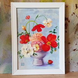 Original Oil Painting bouquet of flowers in a vase