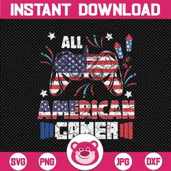 4th of july all american gamer flag png, game controller american flag png,  independence day png, digital download