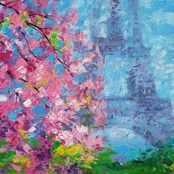 little cute original handmade oil painting travel in paris