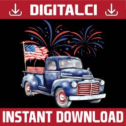 4th of july memorial day holiday patriotic vintage truck png, usa truck 4th of july png, independence day png, digital