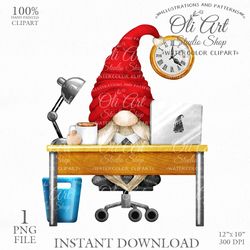 Office gnome, computer desk, office computer, Work, Office PNG, Instant Download. Digital Download. OliArtStudioShop