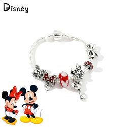 Disney Mickey Minnie Mouse Bracelet Luxury Silver Plate Metal Fashion Pendant Bracelet Charms Jewelry