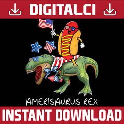 hotdog riding t rex dinosaur 4th of july amerisaurus png, hotdog t-rex 4th of july png, independence day png, digital