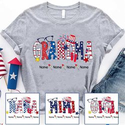 personalized grandma shirt, custom mom tshirt with grandchild names, grandma 4th of july shirt patriotic day usa indepen