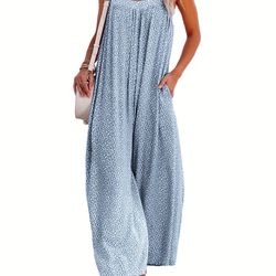 Casual Loose Sleeveless Jumpsuit Print Wide Leg Tie Pockets Jumpsuit Women's Clothing