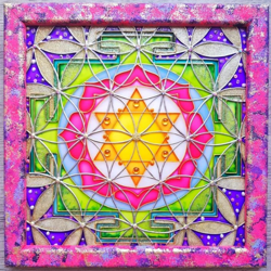Hand painted Kamala yantra Lakshmi Flower of Life Original painting on glass Vedic astrology Meditation Yoga art Vastu