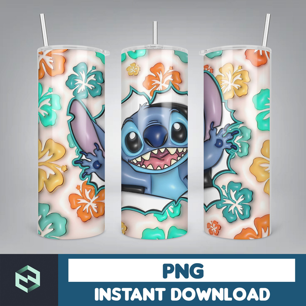 Inflated Cartoon Tumbler Design Png 3D Tumbler Wraps 20oz Skinny Sublimation Digital Downloads 3D Puffy Stitch Design Sublimation Png (3).jpg