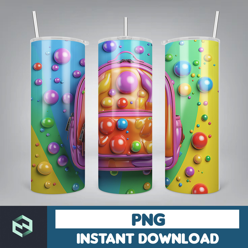 Back to School Png, New 3D Style School Kids 20 oz Skinny Tumbler Design, Digital Download (4).jpg