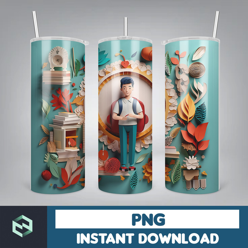 Back to School Png, New 3D Style School Kids 20 oz Skinny Tumbler Design, Digital Download (9).jpg