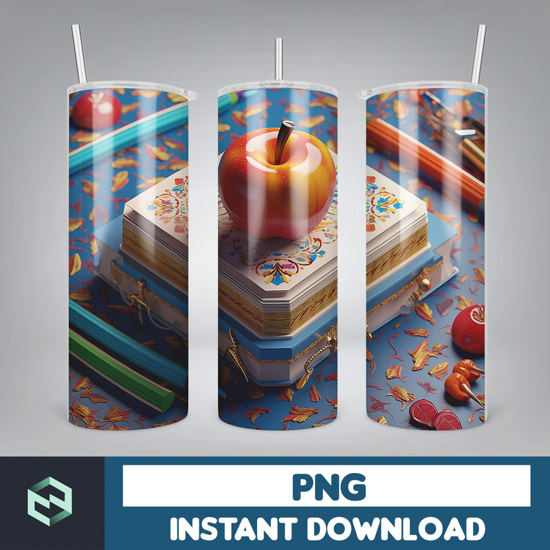 Back to School Png, New 3D Style School Kids 20 oz Skinny Tumbler Design, Digital Download (12).jpg