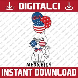patriotic cat meowica 4th of july funny kitten lover png, cat face glasses png, independence day png, digital download