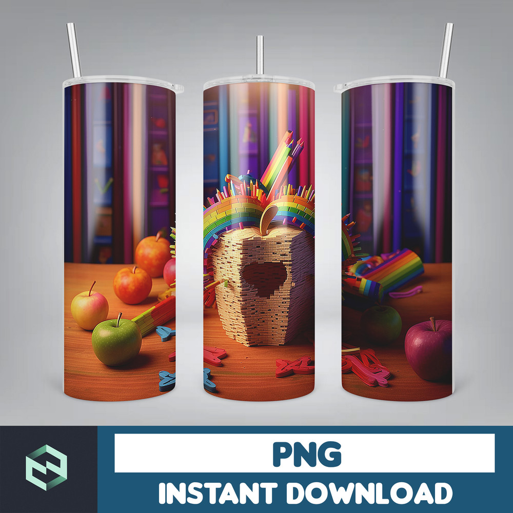 Back to School Png, New 3D Style School Kids 20 oz Skinny Tumbler Design, Digital Download (19).jpg