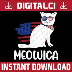 patriotic cat meowica 4th of july funny kitten lover png, cat face glasses usa flag png, independence day png, digital
