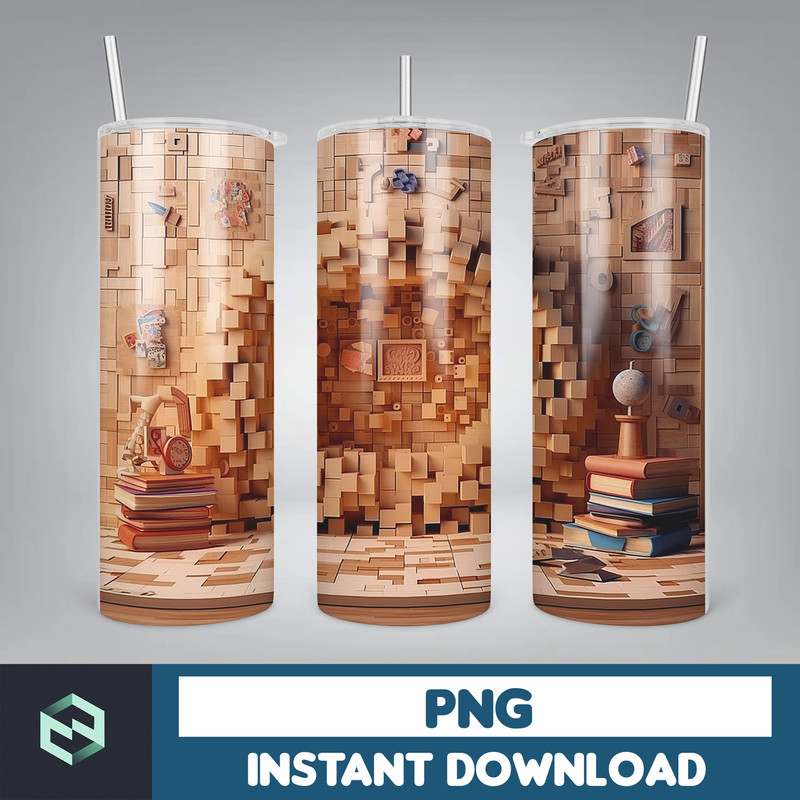 Back to School Png, New 3D Style School Kids 20 oz Skinny Tumbler Design, Digital Download (26).jpg