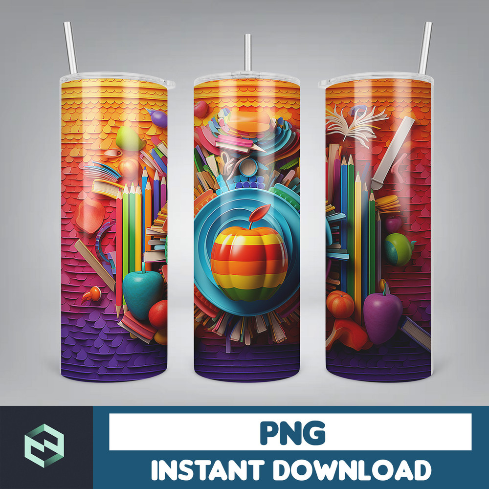 Back to School Png, New 3D Style School Kids 20 oz Skinny Tumbler Design, Digital Download (27).jpg