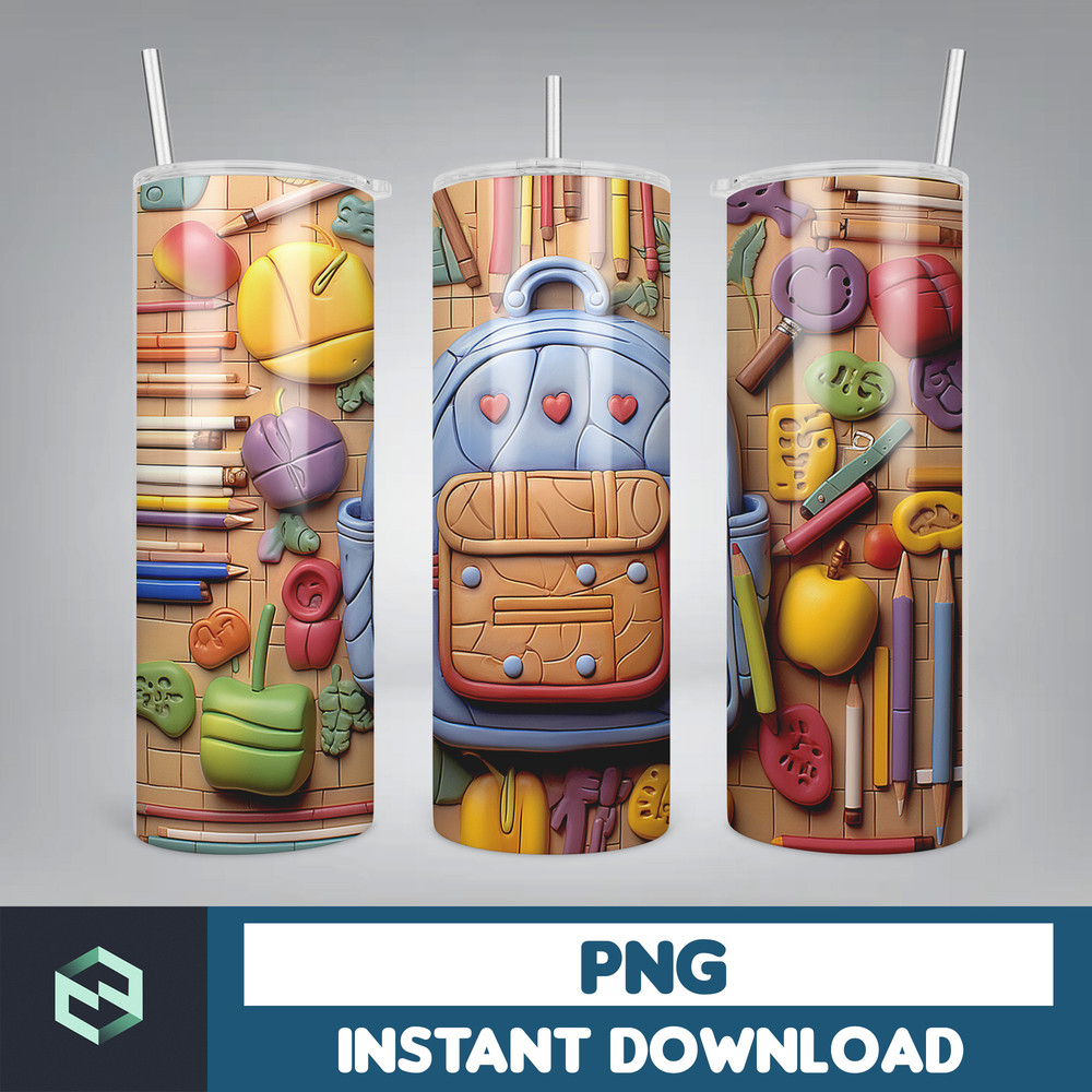 Back to School Png, New 3D Style School Kids 20 oz Skinny Tumbler Design, Digital Download (28).jpg