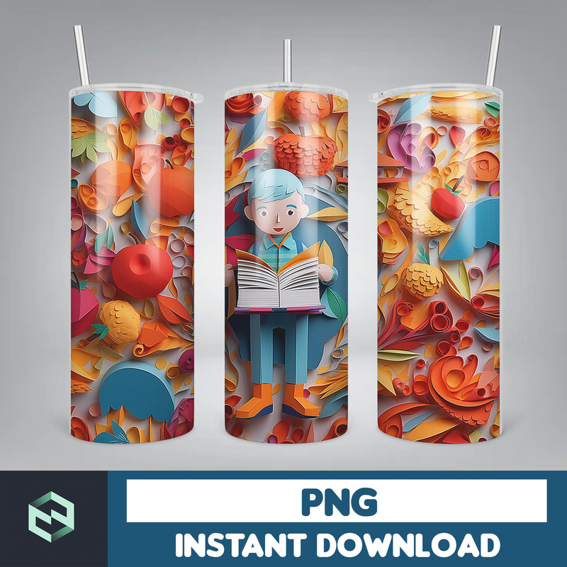 Back to School Png, New 3D Style School Kids 20 oz Skinny Tumbler Design, Digital Download (31).jpg
