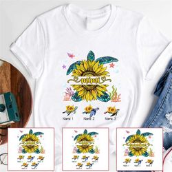 personalized grandma and grandkid's turtle t-shirt, nana turtle shirt, sunflower mimi, mother's day gift, gift for mom n