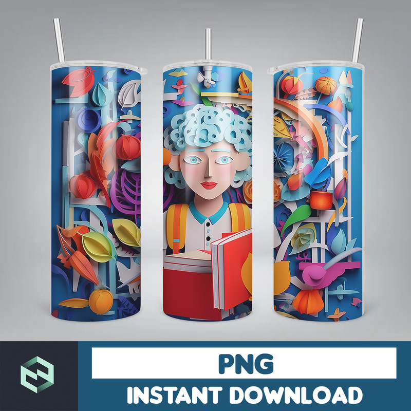 Back to School Png, New 3D Style School Kids 20 oz Skinny Tumbler Design, Digital Download (33).jpg