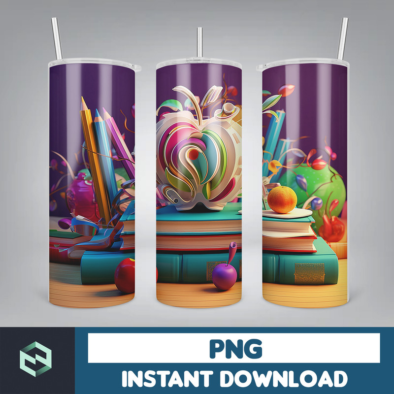 Back to School Png, New 3D Style School Kids 20 oz Skinny Tumbler Design, Digital Download (39).jpg