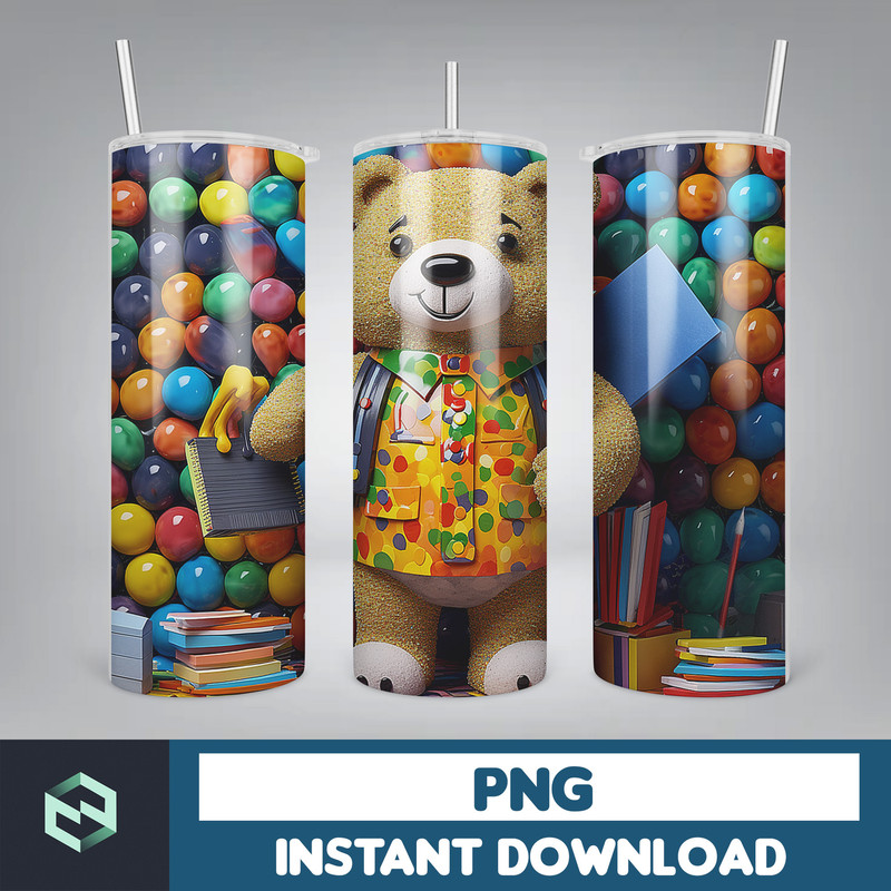 Back to School Png, New 3D Style School Kids 20 oz Skinny Tumbler Design, Digital Download (46).jpg