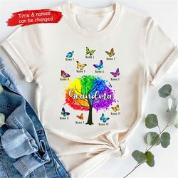 personalized grandma kids name shirt, butterfly tree mimi nana, kids name shirt, gift for nana mom