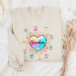 grandma heart with grandkids flower shirt, personalized grandma gift, customized mother's day shirt, personalized grandm