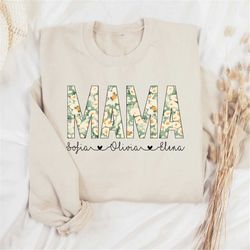 mama flowers shirt, personalized mom shirt with kids names, gift for mom, mother's day shirt, custom kid's names mom shi