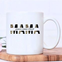 custom mom mug with kids names, leopard print personalized mom mug, cheetah mom print mug, mother's day shirt, gift for