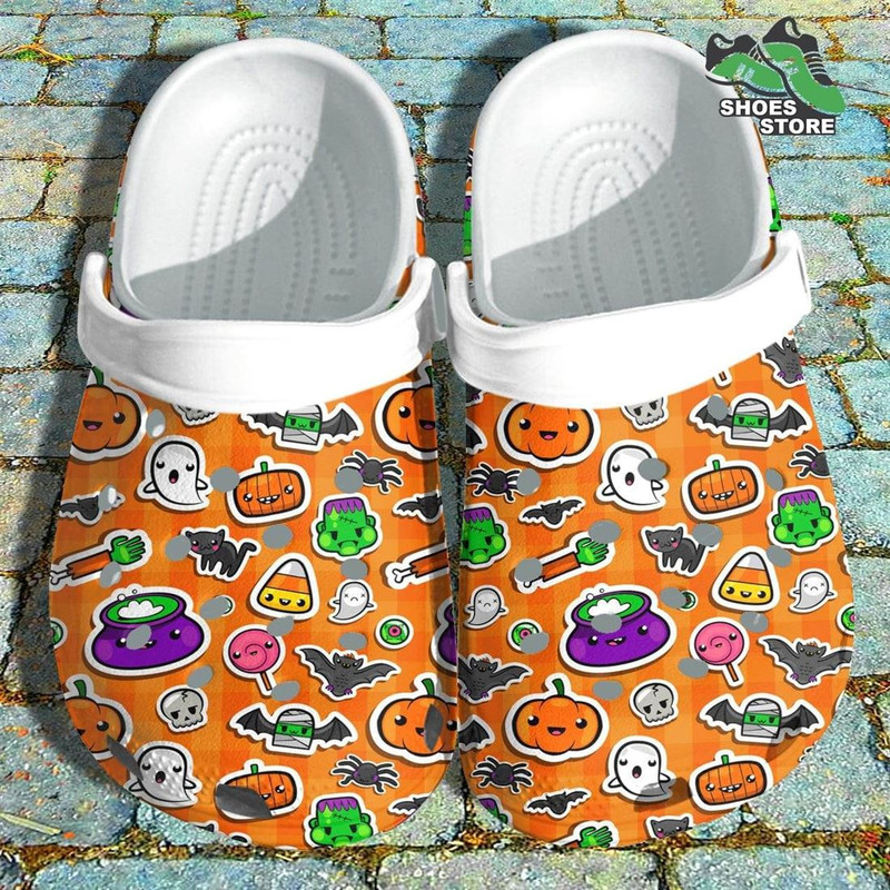 Cute Ghost Pumpkin Crocs Shoes Clogs, Halloween Sticker Crocs Shoes.jpg