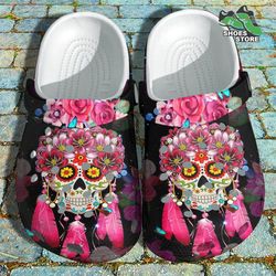 cute sugar skull mexican girl crocs shoes, sugar skull rose flower crocs shoes, sugar skull mexican, sugar skull mexican