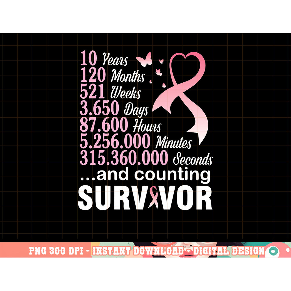 10 Years 120 Months & Counting Survivor Fight Breast Cancer T-Shirt copy.jpg