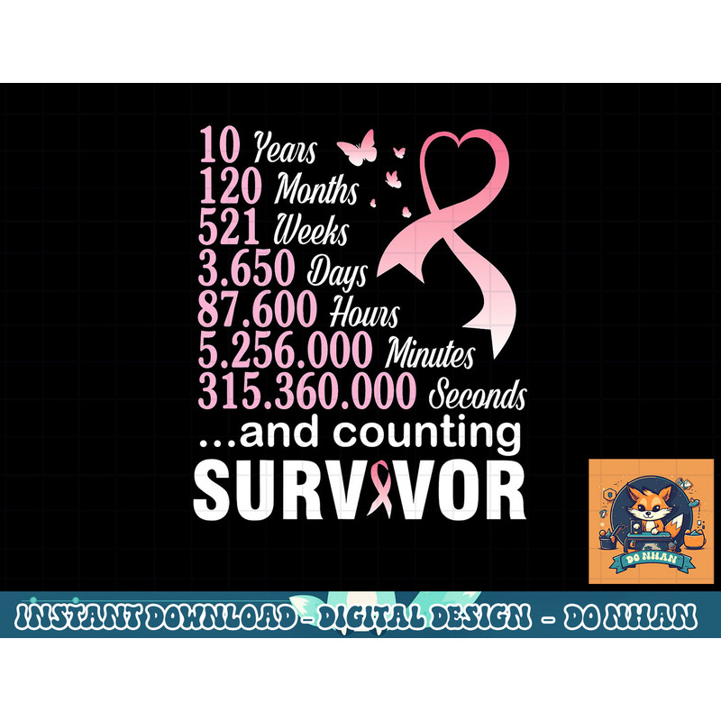 10 Years 120 Months & Counting Survivor Fight Breast Cancer T-Shirt copy.jpg
