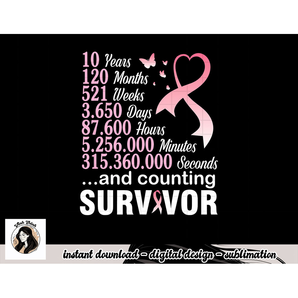 10 Years 120 Months & Counting Survivor Fight Breast Cancer T-Shirt copy.jpg