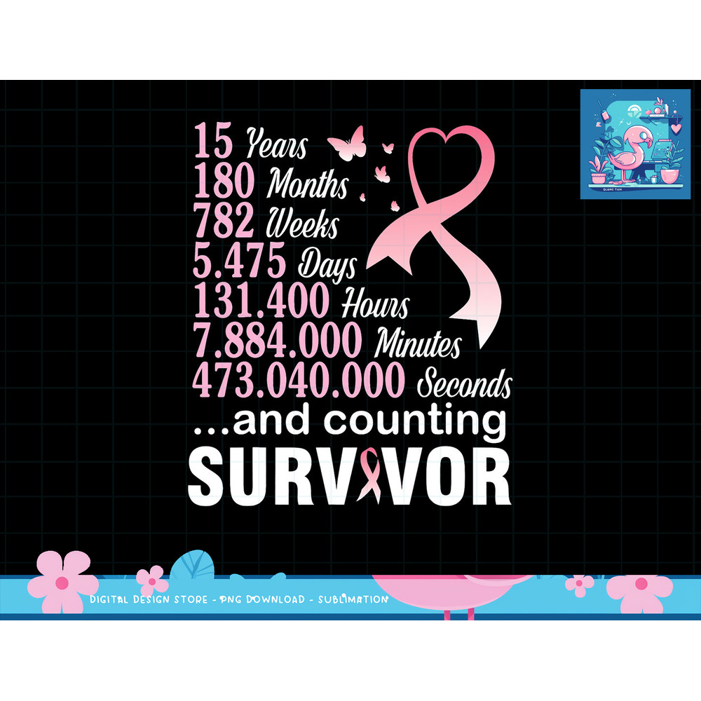 15 Years 180 Months & Counting Survivor Fight Breast Cancer T-Shirt copy.jpg