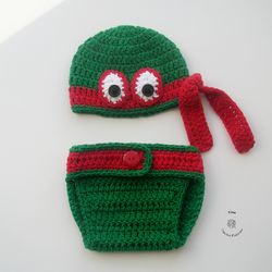 HANDMADE Ninja Turtle Set | Crochet Halloween Costume | Baby Photo Prop | Baby Shower Gift | Sizes 0 - 12 Months