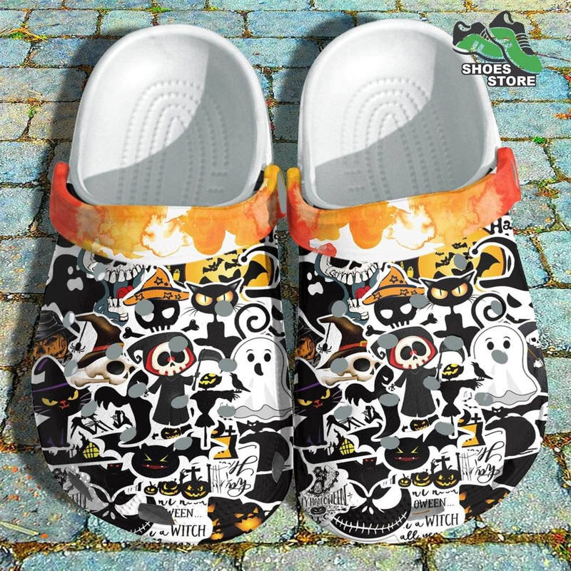 Ghost Sticker Crocs Shoes, Witch Skeleton Party Crocs Shoes Thanksgiving.jpg