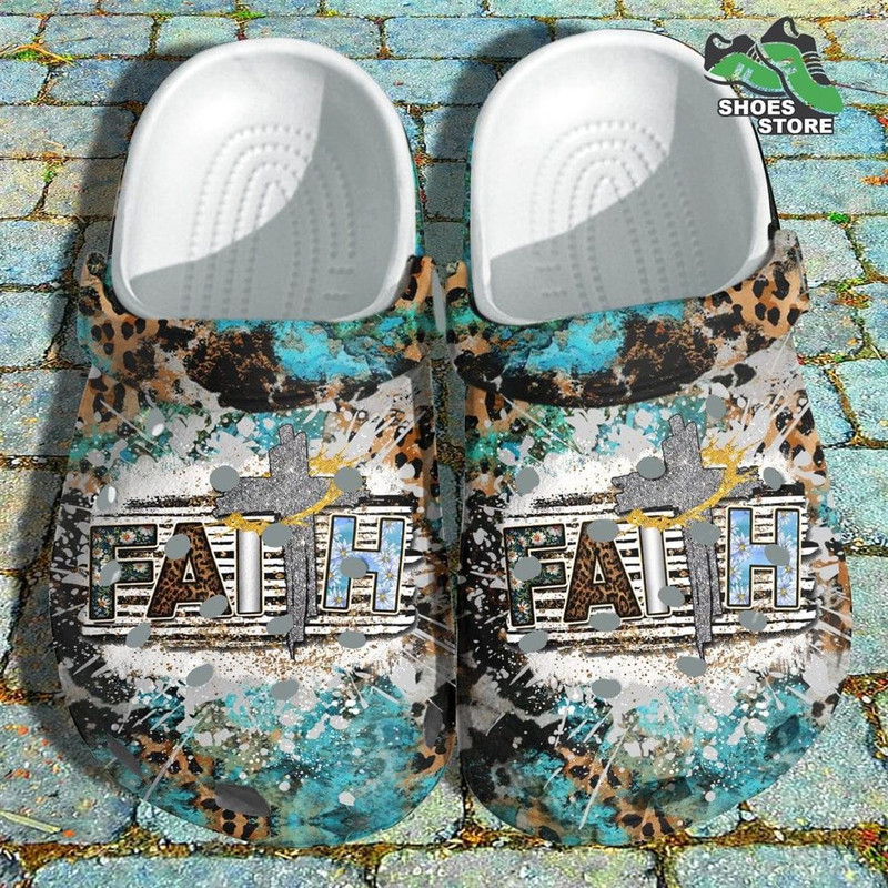 Glitter Faith Cross Christian Crocs Shoes, Leopard Vibes Flower Crocs Shoes Aunt.jpg