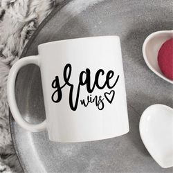 grace wins coffee mug, pastor mug, christian mug, christian gift, religious gift, bible verse gift, scripture mug, faith