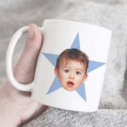 face star mug, baby face mug, gift for dad, gift for mom, custom photo mug, custom face mug, star face mug, office mug,