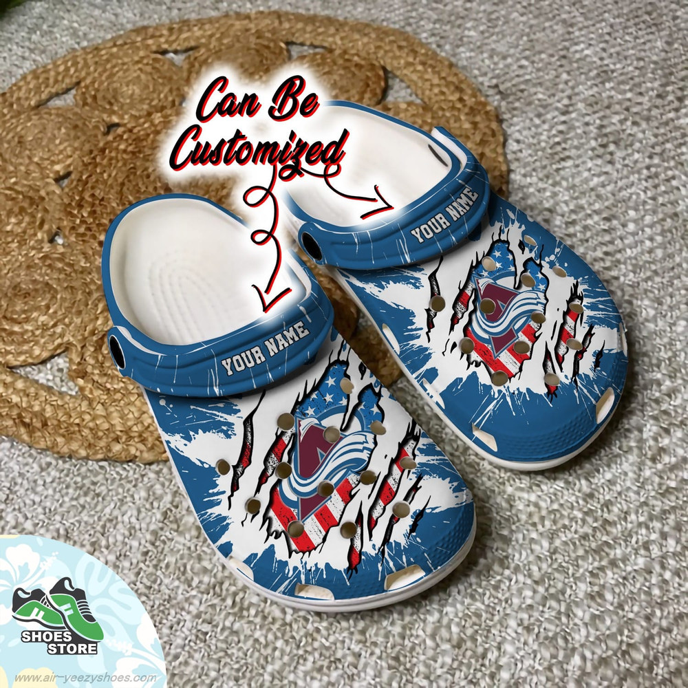 Personalized Colorado Avalanche American Flag Clog, Hockey Crocs Shoes.jpg