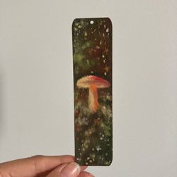 Hand Painted Bookmark, Gouache Painting On Wood, Mushroom Art, Mushroom Bookmark