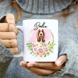 basset hound dog mug, basset lover coffee cup,  customized dog mug, dog breed mug, gift for dog mom, gift for dog lovers