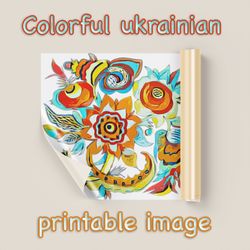 Colorful ukrainian flower printable image,painted flowers image for print,floral image for print,floral home decor